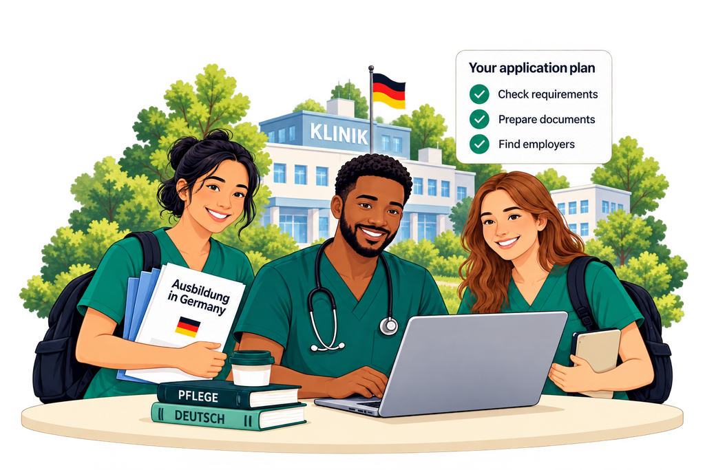 Nursing trainees preparing their application in Germany